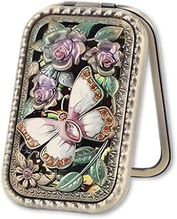 Espelho vintage dourado portátil em forma de borboleta com detalhes florais