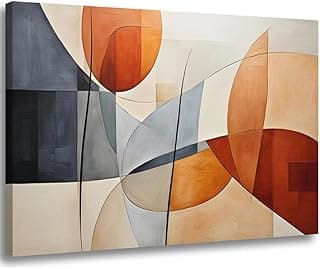 Quadro decorativo abstrato moderno em tons de laranja e cinza 60x90 cm em madeira