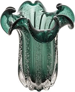 Vaso de vidro verde esmeralda com design floral