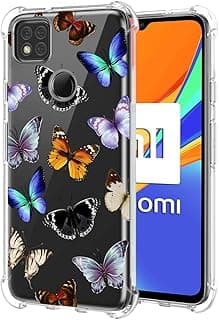Capa de telefone transparente para Xiaomi Redmi 9C com estampa de borboletas coloridas