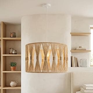 Luminária pendente boho chic em sisal natural para sala de jantar