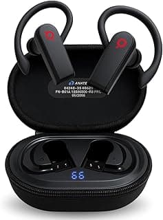 Fones de ouvido Bluetooth 5.4 pretos com estojo de carregamento, modelo ANXTZ FN-B91A, 88% de carga