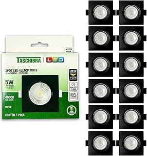 Kit 12 Spot Led Embutir 5W Quadrado Preto Alltop Luminária Teto Direcionável MR16