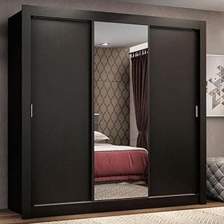 Guarda Roupa Casal Madesa Mônaco 3 Portas de Correr com Espelho - Preto