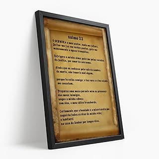 Quadro decorativo Salmo 23 estilo rústico com moldura preta
