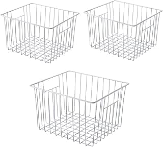 Cestas de arame em pérola branco para armazenamento em freezer, cozinha, despensa, armário, banheiro, quarto.