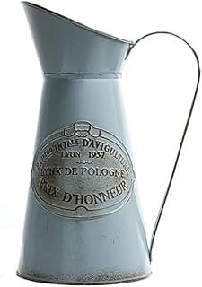 Vaso de flores de metal vintage cinza claro com inscrição