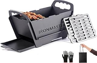 Churrasqueira dobrável portátil IRONMASTER com grelha de ferro fundido e acessórios
