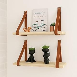 Kit 2 Prateleiras Madeira Pinus 60X15cm com Alça Caramelo Decorativas para Casa Quarto Sala