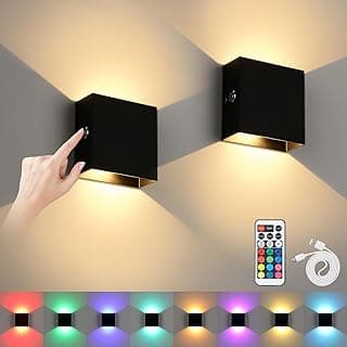Arandelas de parede coloridas com conjunto remoto de 2, luz de parede recarregável operada por bateria, iluminação interna para cima e para baixo preta para corredor, LG9946734