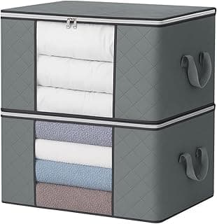 Kit com 2 Caixas Organizadoras Dobráveis de Tecido Premium 90L – Zíper Duplo Reforçado, Visor Transparente, Alças Laterais – Ideal para Edredons, Roupas, Brinquedos e Closet