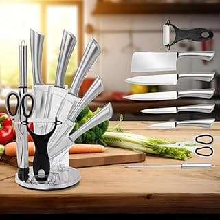 Kit de facas de cozinha 9 peças com suporte giratório em acrílico
