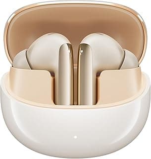Fones de ouvido QCY MeloBuds Pro em estojo de carregamento dourado e branco