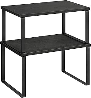 SONGMICS Prateleira Organizadora de Armário, Kit com 2 Prateleiras para Bancada de Cozinha, Suporte para Temperos, Metal e Madeira Engenheirada, Preto Tinta e Preto Carvão Mesclado BRKCS02B01