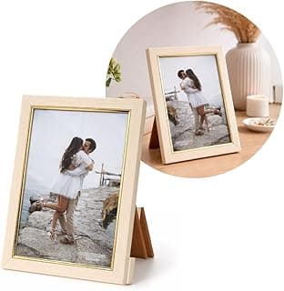 Porta Retrato 15x21 Madeira Bege Fosca com Dourado Luxo Friso Interno Com Vidro Vertical Horizontal