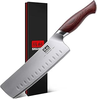 Faca Nakiri SHAN ZU de 17 cm, aço inoxidável, cabo Pakkawood, faca de cozinha asiática