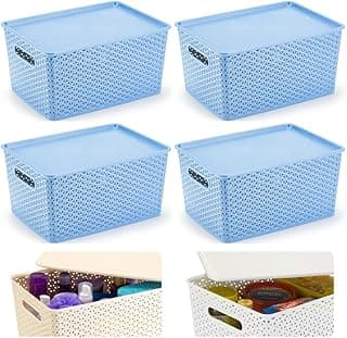Kit de 4 caixas organizadoras de rattan azul com tampas - 15 litros