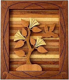 Quadro decorativo artesanal com árvore e beija-flor em madeira maciça