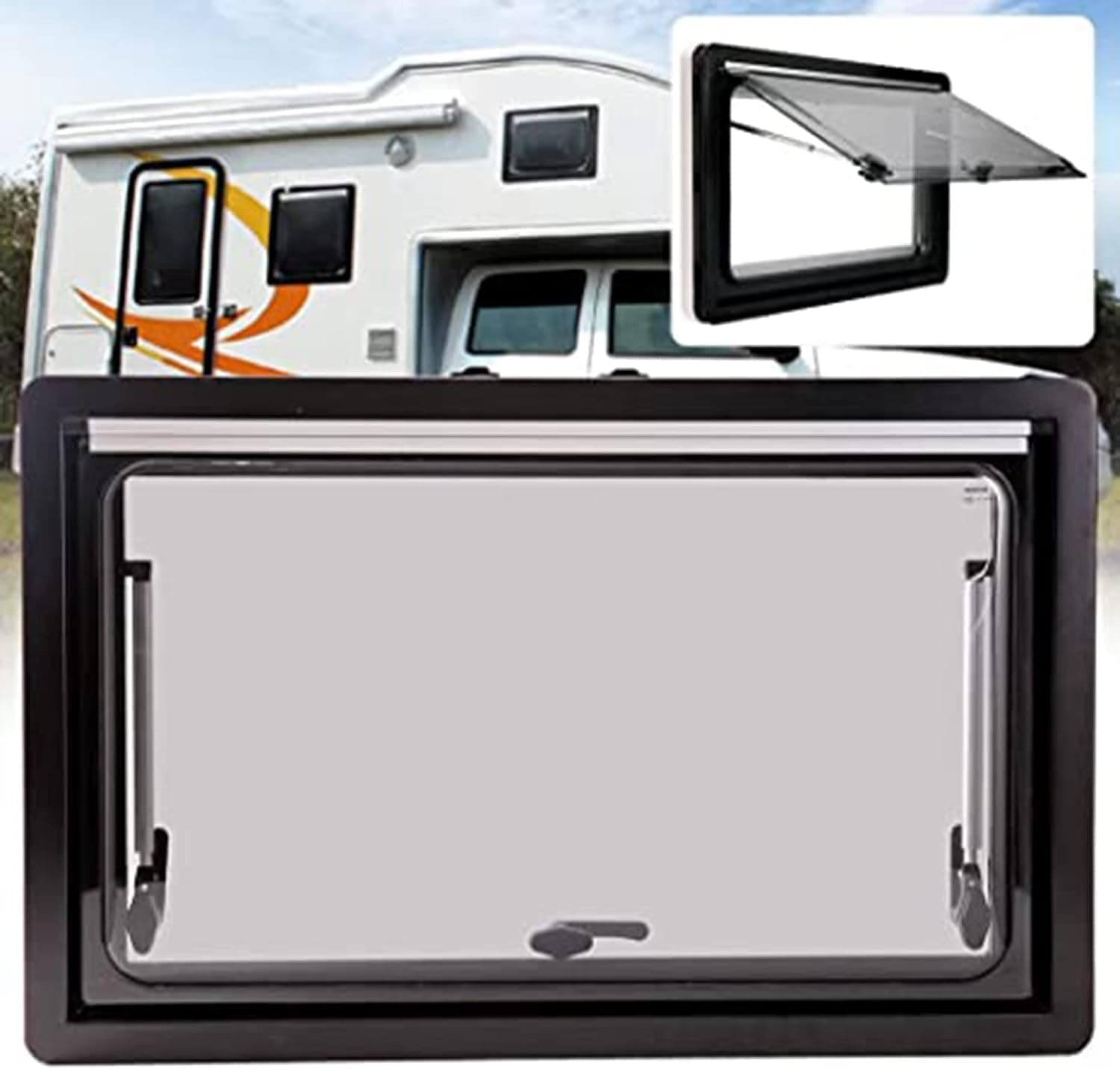 Janela Externa com Dobradiça Superior e Persiana Integrada 45x50cm Branca para Motorhome