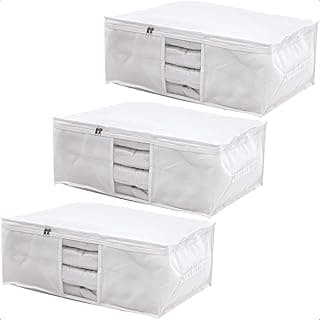 Kit 3 caixas organizadoras brancas com zíper para roupas, cobertores e edredons, 60x45x22cm