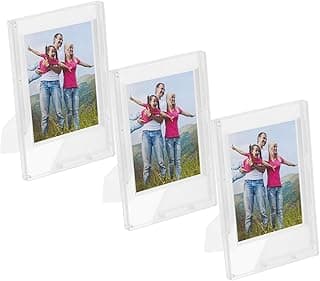 Três porta-retratos pequenos retangulares transparentes e foscos com foto de família
