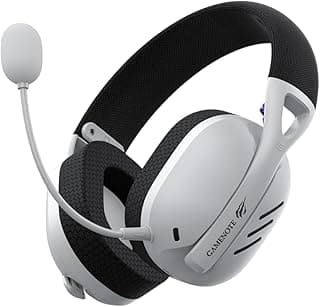 Headset gamer Havit Fuxi-H3, branco e preto, com microfone dobrável, ângulo frontal