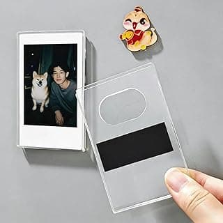 Suporte magnético transparente para fotos de acrílico com foto de homem e cachorro