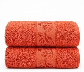 Kit de 2 toalhas de banho terracota com padrão floral em relevo