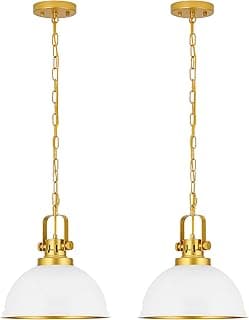 Luzes pendentes brancas e douradas, ilha de cozinha, pacote com 2, iluminação moderna com pingente de cúpula branca fosca para cozinha, sala de estar, sala de jantar, restaurante, corredor