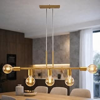 Luminária de teto Lustre Pendente Linearis para 5 Lâmpadas - Lustre para sala de jantar (Verniz Ouro)