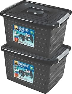 Kit 2 caixas organizadoras 30 litros pretas com tampas e travas