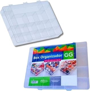 Caixa organizadora transparente com 20 divisórias ajustáveis, 37cm x 27cm, para parafusos, bijuterias, costura, pesca, ferramentas, artesanato, miçangas e acessórios.