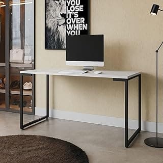 Mesa Escrivaninha 120cm Home Office com Estrutura Metálica Reforçada e Tampo em MDP Industrial Moderna (Branco)
