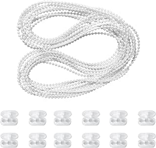 Cordão de corrente de contas para persiana, 10 metros (32,8 pés) com 10 peças de conectores para persiana romana veneziana favo de mel vertical, cordão para substituição de persiana, branco