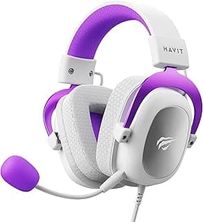 Fone de ouvido gamer Havit H2002d branco e roxo com microfone e falante de 53mm, compatível com XBOX ONE e PS4