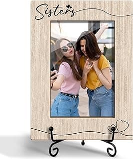 Porta-retrato de irmãs, presentes de formatura de aniversário para amigas amigas, moldura de madeira com suporte, moldura de 10 x 15 cm para exibição de mesa, decoração de mesa de escritório em