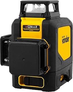 Nível a laser recarregável Vonder 30 metros, preto e amarelo, mostrando detalhes de botões e etiquetas