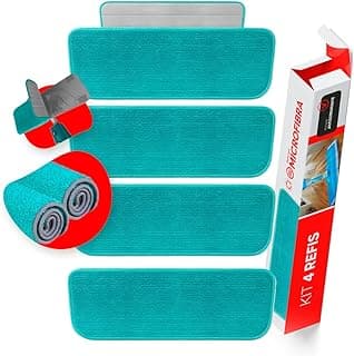 Kit 4 refil de almofadas de microfibra para vassoura mop spray, turquesa, alta absorção, lavável na máquina
