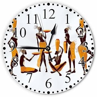 Relógio de parede feminino africano, 25 cm, silencioso, sem tique-taque, operado por bateria, para casa, sala de estar, lavanderia, cozinha, quarto, escritório