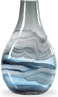 Jarra de vidro soprado azul e cinza, decoração de mesa, 35,5 cm de altura