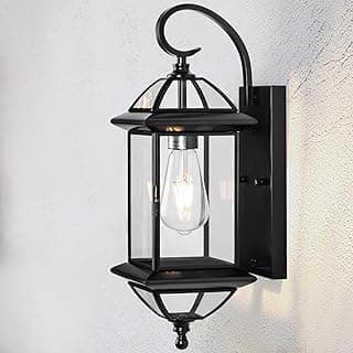 Luminária de parede externa preta com cúpula de vidro e suporte metálico, à prova d'água