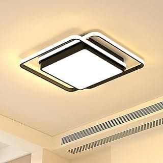 Luminária LED quadrada de teto Trailabo, 47x47 cm, iluminação ajustável em três cores, branco e preto, para sala e quarto.