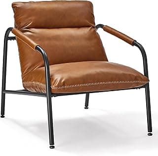 VASAGLE Cadeira EKHO Collection-Accent Poltrona Emoldurada, Couro Sintético com Costura, Moderna de Meados do Século, para Sala de Estar, Quarto, Sala de Leitura, Lounge, Marrom Caramelo ULAC014K01