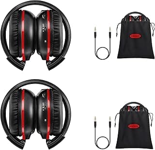 Pacote com 2 fones de ouvido sem fio SIMOLIO pretos e vermelhos com bolsa de armazenamento