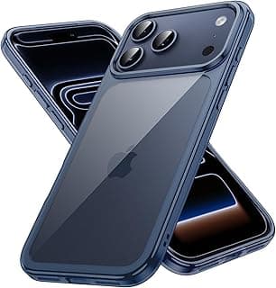 Capa protetora JETech para iPhone 17 Pro Max, azul-intenso, parte traseira transparente, anti-riscos