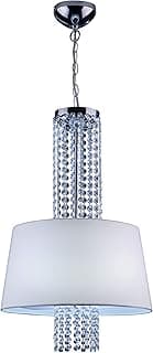 Luminária pendente Athenas 3 luzes E27, cúpula de tecido branco, pendentes de cristais prateados, LLUM Bronzearte