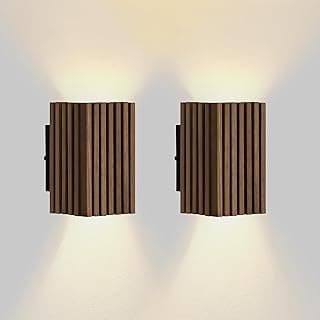 2 ARANDELA DE MADEIRA RIPADA 20CM LUMINARIA LUXO EXTERNA/INTERNA (LUZ QUENTE)