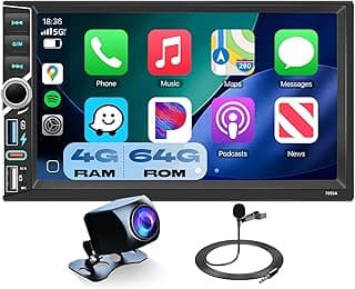 2 DIN carro estéreo sem fio CarPlay Android Auto, unidade de cabeça de tela sensível ao toque IPS de 7 polegadas sistema Android [4 + 64 GB] rádio de carro duplo Din BT5.0, WiFi, EQ, câmera de backup
