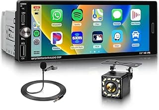 1 DIN sem fio CarPlay carro estéreo Android Auto, tela sensível ao toque de 16,9 polegadas, unidade de cabeça USB-C, botão de volume, rádio FM BT5.2, câmera de backup EQ