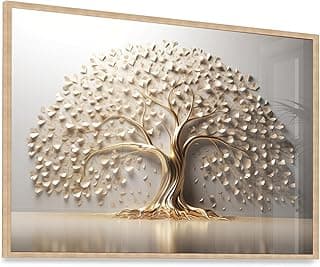 Quadro Árvore da Vida Branco Dourado Vidro 63x43cm Moldura Carvalho Exclusiva Art Parede